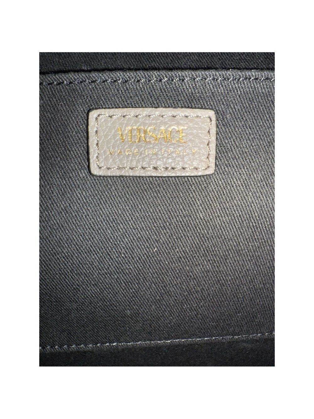 Versace Virtus Grainy Calf Leather Grey Large Top Handle Bag NWT $ 2100 Retail - Picture 7 of 10